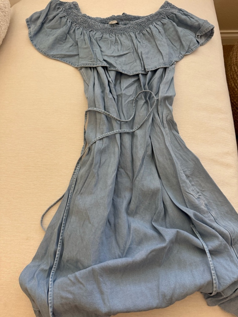 Light Blue Off-Shoulder Maxi Denim Dress